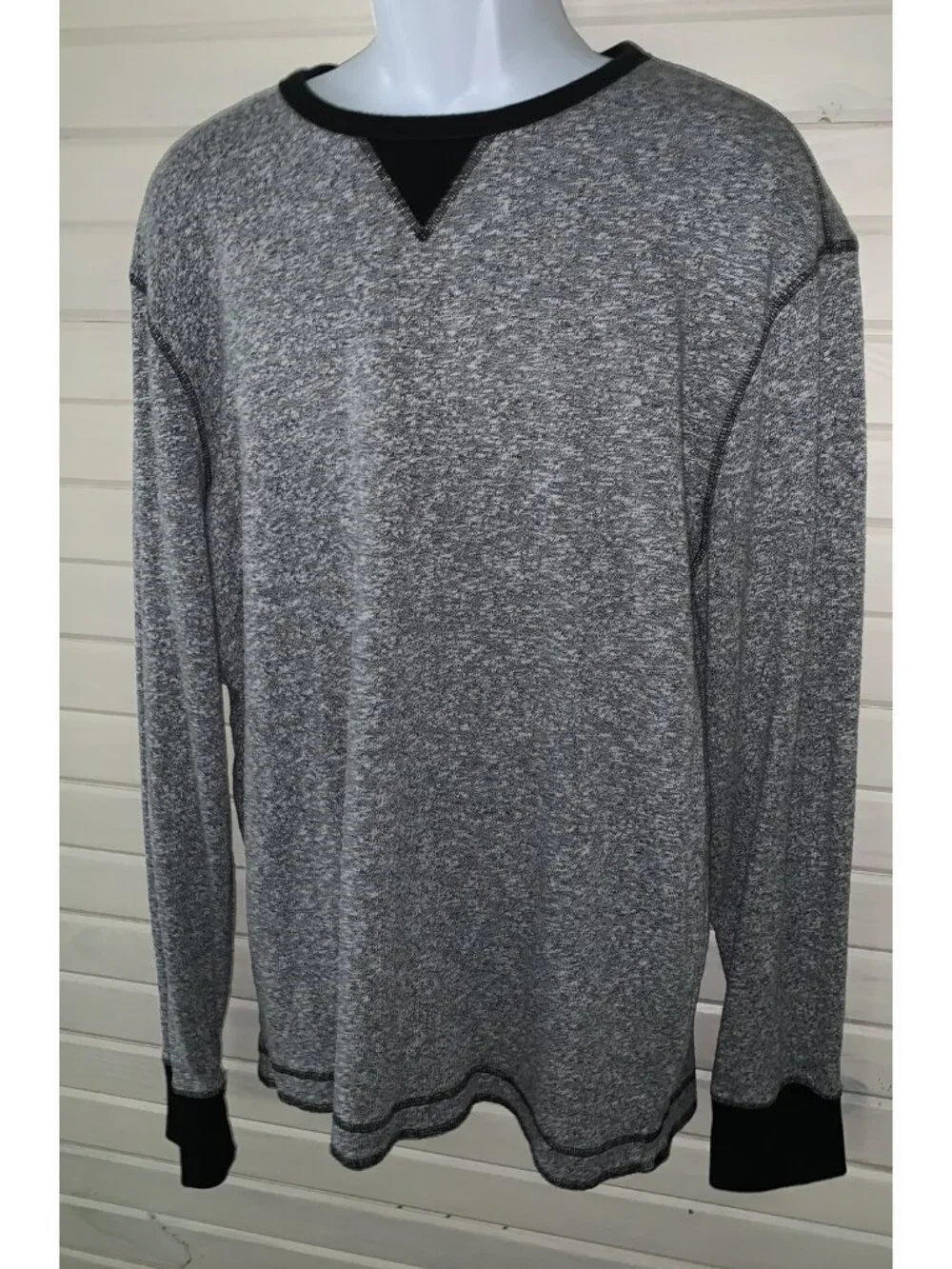 Banana Republic Sz XL Gray Sweater Mens Pullover Black Trim Cotton Blend EUC